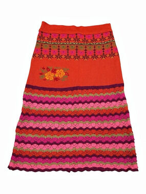 Oilily Floral Merino Wool Knit Skirt Medium Boho Retro Indie Bright Colorpop